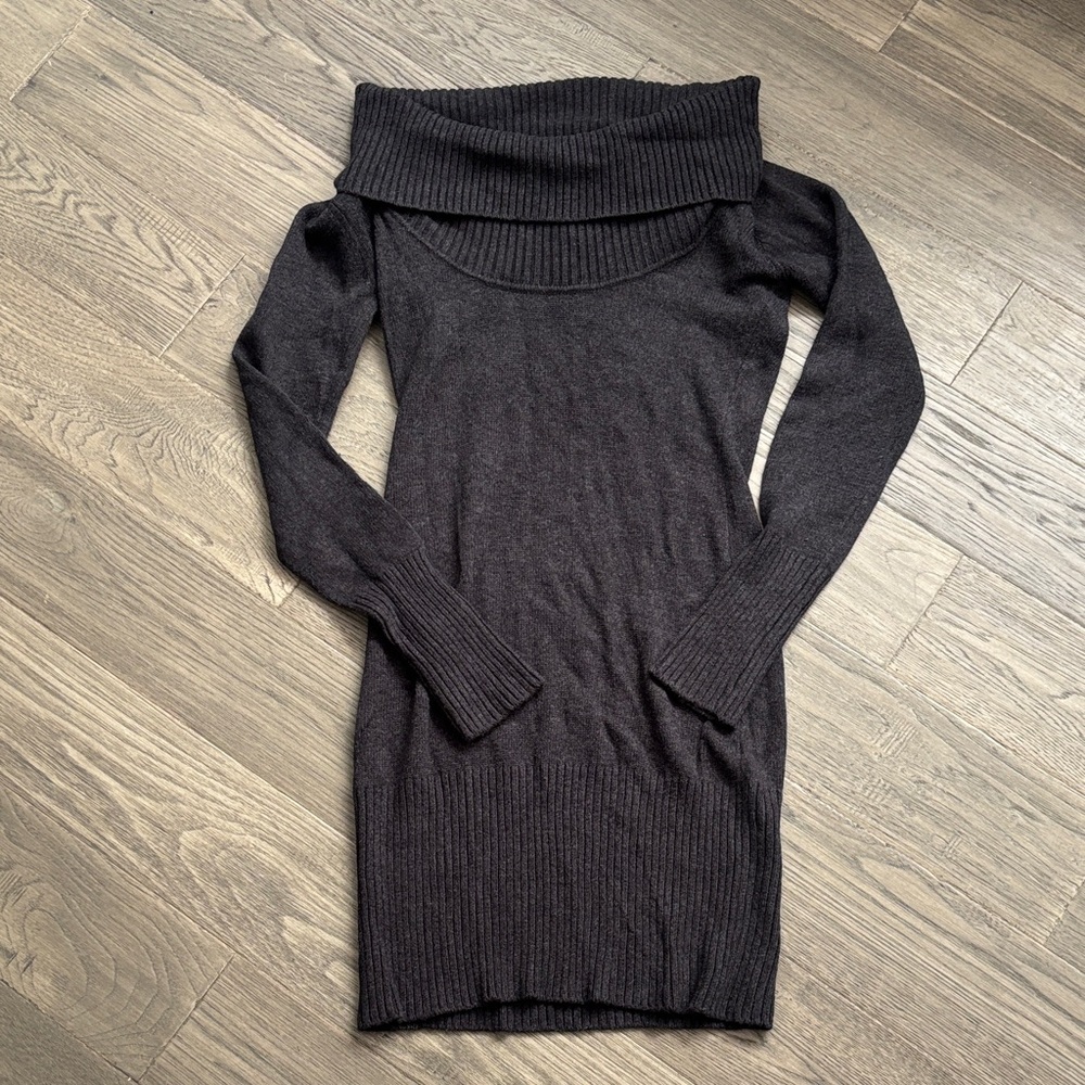 Kopa | Dark Grey Knit Off The Shoulder Long Sleeve Dress Size XS